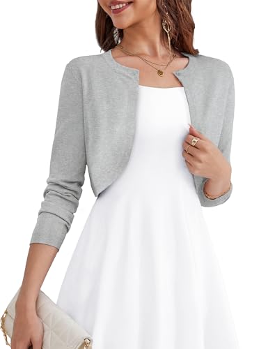 OmicGot Womens Summer Long Sleeve Bolero Shrug for Dress Open Front Cropped Cardigan Sweater Light Grey S