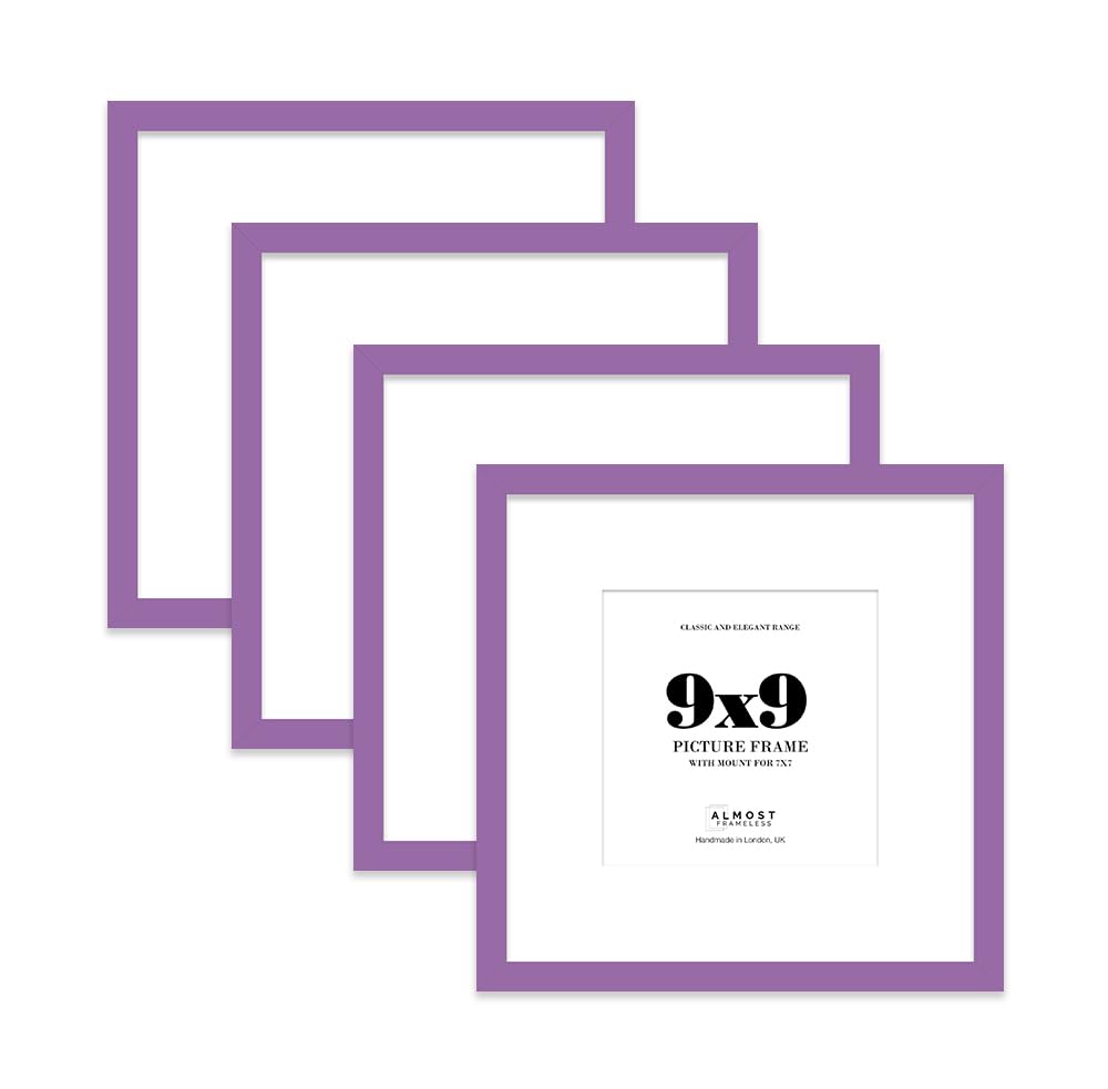 9x9 Purple Picture Frame with Mount for 7x7 Photos, Prints - Modern Square Wall Frame, Set of 4