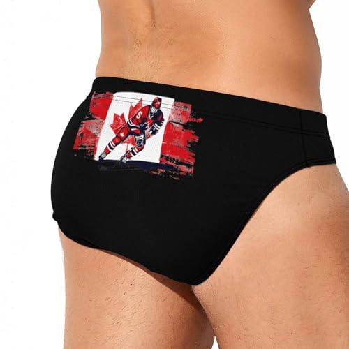 Hockey Player Canadian Flag Mens Swim Briefs Quick Dry Swimming Trunks Training Swimsuit Low Rise Swimwear3