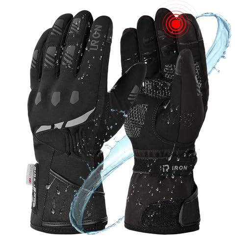 RIDEIRON Guantes Moto Invierno Hombre Mujer, Guantes de Moto Invierno Impermeables Cortaviento con 3M Thinsulate, Función Táctil y Protección de Nudillos, Guantes Antideslizantes Reflectantes