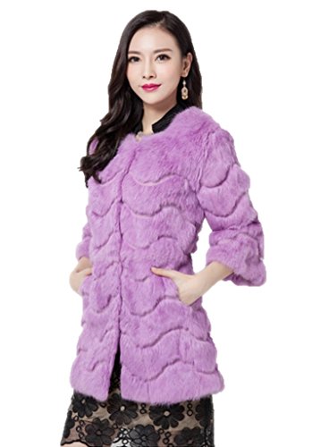 YR Lover Women's Whole Skin Winter Warm Real Rabbit Fur Coat Jacket US4