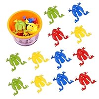 Kisangel 12pcs Plastic Jumping Frogs, Finger Pressing Bouncing Frog Toy with Bucket for Kids Easter Birthdays Party Favors, Mixed Color