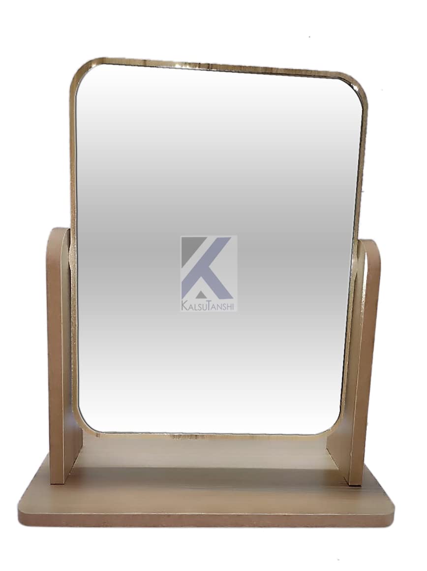 KALSUTANSHI Wooden Tabletop Makeup Mirror Vanity Table Stand Mirror Swivel Bamboo Mirror for Bedroom Bathroom Mirror rotable Wooden Cosmetic Mirror (Square)-image-16