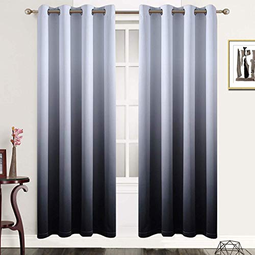 Image of SimpleHome Ombre Gradient Black White to Gray Curtains for Bedroom,52Wx72L | Room Darkening Curtains,Light Blocking Thermal Insulated Grommet Window Curtains for Living Room,2 Panels,72 Inches Length