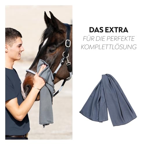 SUNRIDE Kühldecke für Pferde (Cool Down) 3-teilig - mit Halsteil und Tuch - sofortiger Kühleffekt durch Verdunstungskälte - nachhaltig - einfache Anwendung - grau (115 cm)