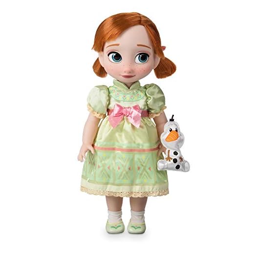 Disney Store: muñeca de Princesa niña Coleccionable de Anna (colección Animators), Frozen, 39 cm, Pelo enraizado, Traje y Zapatos realistas, Juguete de Olaf en Raso Acolchado, para Mayores de 3 años