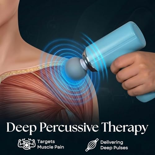 Image of Mini Massage Gun Percussion Massager with 4 Interchangeable Heads, USB Type-C Rechargeable Handheld Device, 6 Speed Mode Button Control