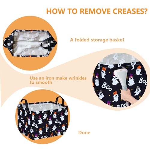 Image of Rec Halloween Ghost Storage Basket Box Hamper Collapsible Organizer Bin Gift Shelf Baskets for Home and Kitchen Storage.