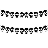 SaktopDeco 2 Pack Black Felt Skull Garland Banner Skeleton Garland Halloween Banne for Gothic Birthday Party Decorations DIY Home Decor