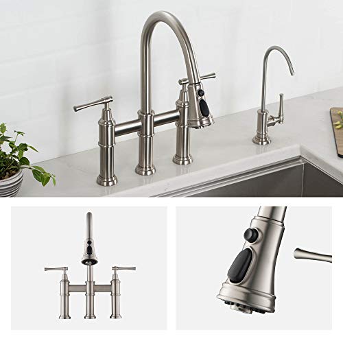 KRAUS Allyn Transitional Bridge Kitchen Faucet with Pull-Down Sprayhead in Spot Free Stainless Steel, KPF-3121SFS - image 3