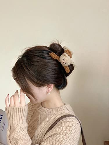 3 Pcs 4.72 Inch Large Hair Claw Clips Cute Fluffy Plush Bear Hair Catch Barrette Jaw Clamp For Women Girls Strong Hold Half Bun Hairpins For Thick Thin Hair Stylish Curly Hair Accessories #TOP3