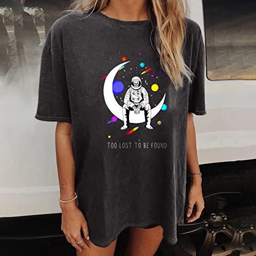 Image of Summer Y2k Tops for Womens, Casual Vintage Short Sleeve T-Shirt, Girls Oversize Loose Round Neck Elastic Tee