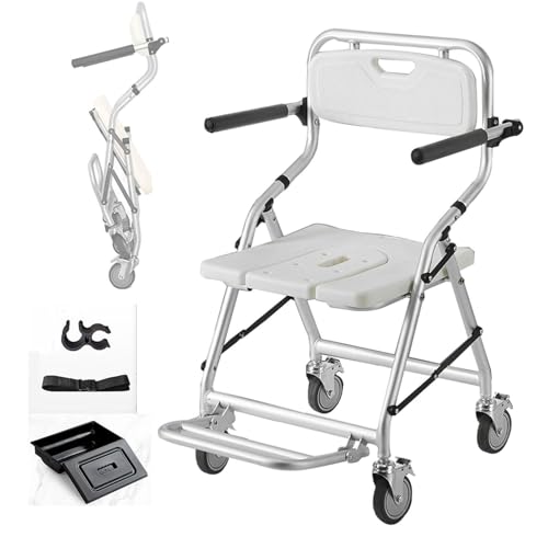 HMLSYZX Silla de Ducha con Ruedas para Personas Mayores, Silla de Ducha con Ruedas Plegable Impermeable, Ideal para Ancianos y Mujeres Embarazadas, 4 Ruedas
