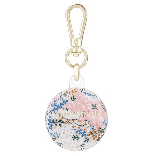 Image of kate spade new york AirTag Holder - Multi Floral Rose /Pacific Green | Stylish and Protective Case for Apple AirTag w /Gold Ring Clip - Attaches Securely to Bags, Luggage, Keys, Purse, Totes & More