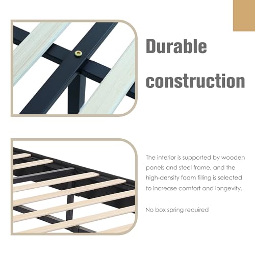 Image of AGARTT Upholstered Platform Bed Frame Queen Size, Black Linen
