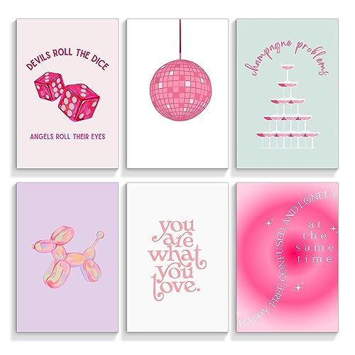 Prinajssiad 6 Piece Pink Preppy Posters for Room Aesthetic 8x10in Folklore Taylor Affirmations Poster Canvas Wall Art Singer Champagne Problems Prints Girl Bedroom Dorm Wall Collage Unframed