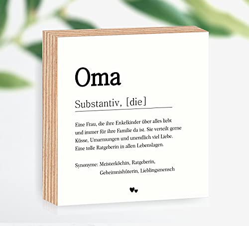 Manschin-Laserdesign Holzbild Definition Oma 15x15x2cm zum Hinstellen/Aufhängen, Fotodirektdruck mit Spruch auf beschichtetes Birkenholz Art.Nr. 3021