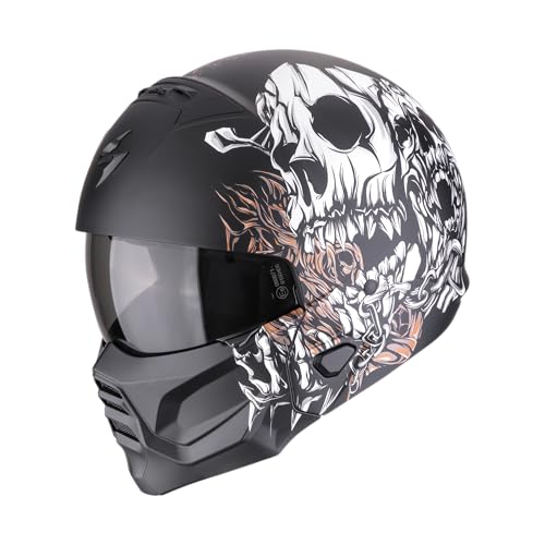 Scorpion Jethelm EXO-COMBAT 2 II GENESIS Matt Schwarz Weiss Gold mit Sonnenblende und ECE 22.06, XS 54