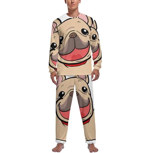 Ensemble de pyjama homme manches longues avec pantalon de nuit imprimé chien Carlin mignon