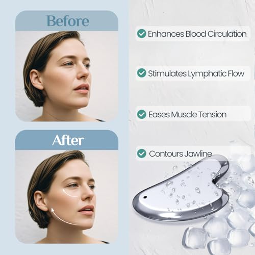 Image of Rena Chris Gua Sha Facial Tools, Terahertz Guasha Tool for Acupuncture, Manual Massage Tool for Jawline Sculpting and Puffiness Reducing, Gua Sha Facial Massage Tool, Skin-Care Gift (Gray)