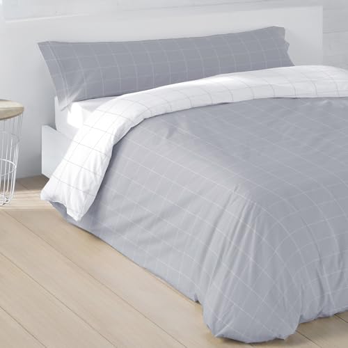 LEBENGOOD Juego de Funda Nórdica 50% Algodón para Cama 135x190/200 con 1 Funda Almohada Funda y 1 de Edredón Colcha Sábana. Juego de Ropa Cama (F.Hilvana Gris 135)