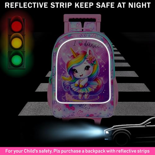 CCJPX 18" Unicorn Rolling Backpack for Girls, 3Pcs Kids Roller Wheels School Bookbag Set, Travel Wheeled School Bag for Toddler Elementary Children(Pink)3