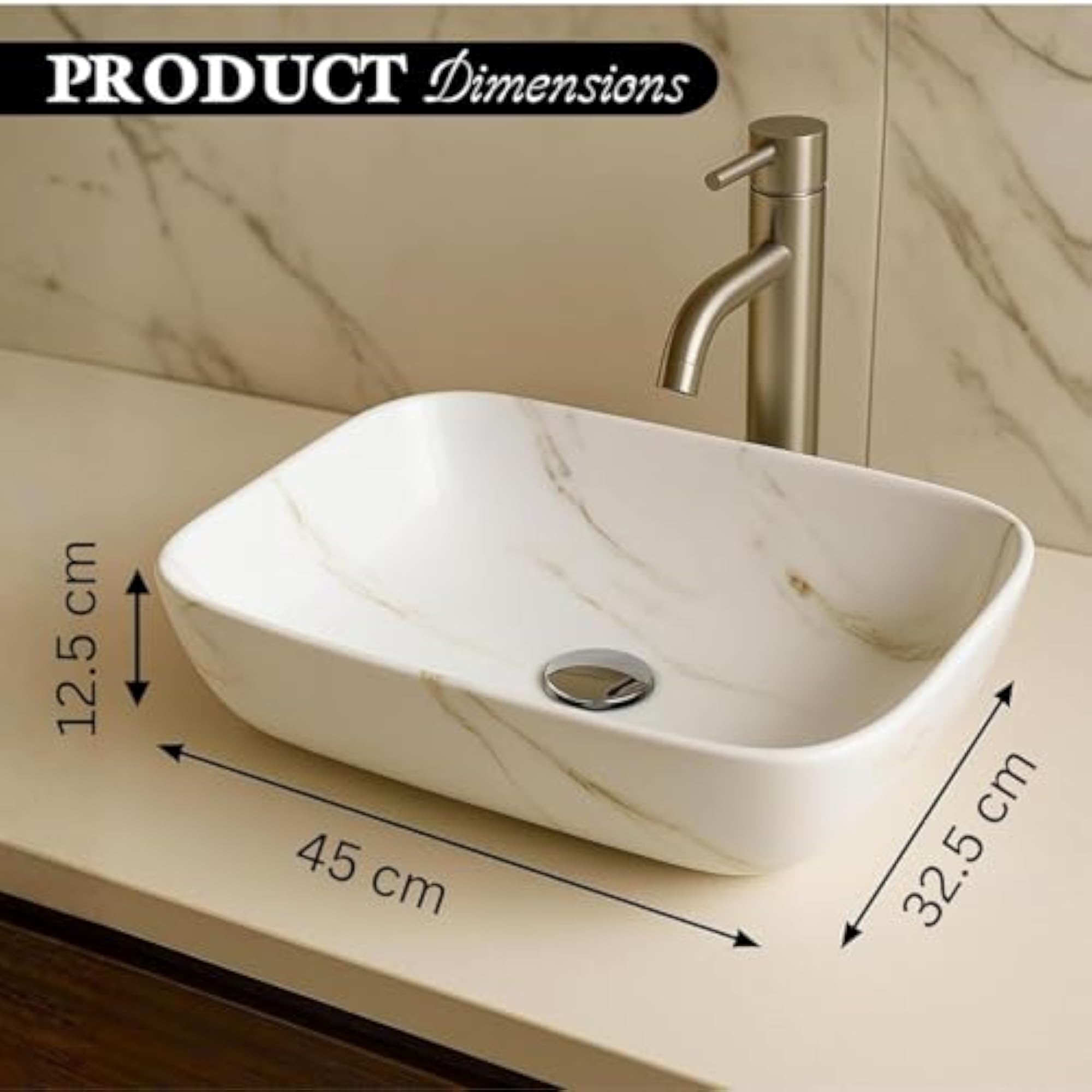 Glossy Rectangular Ceramic Tabletop Wash Basin