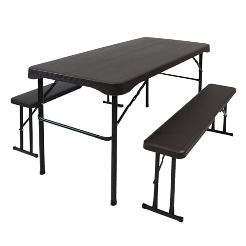 Bierzeltgarnitur Camping Garnitur Festzeltgarnitur Kurz | Gartenmöbel Set 3tlg. | 2 Bierbänke 1 Tisch Camping Campingbedarf Gartenparty Balkon Garnitur im Auto transportierbar (grau | anthrazit)