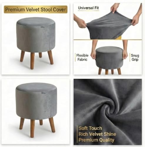 Image of Premium Velvet Round Ottoman Stool Cover - Stretch Ottoman Slipcover for Vanity & Footstool - Washable, East to Remove & Fits in 16-Inch Diameter, 8 Inch Box Height, Babypink (SC-Babypink)