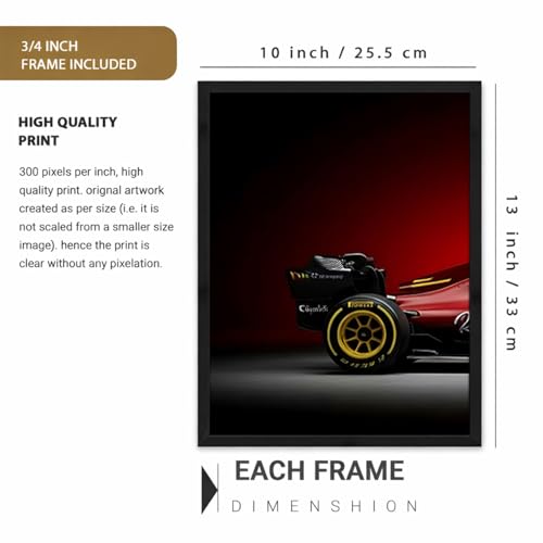 Image of HOMESY Sports Car Framed Posters Gift Items for Boys Room | Wall Decoration for Bedroom Living Room Office Gaming Room Decor | F1 Car Poster with Frame for Wall Decor Set Of 3 Size (10x13 inch, BLACK)