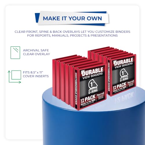 Image of Samsill Durable 1 inch 3 Ring Binder, D Ring Binder, 100% Recycled Chipboard, Red, 12 Pack