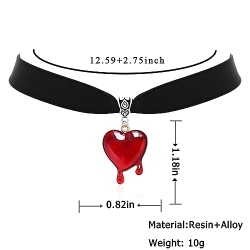 Dropping Blood Heart Choker Necklace Y2k Black Velvet Red Heart Pendent Choker Vampire Jewelry Gift for Women2