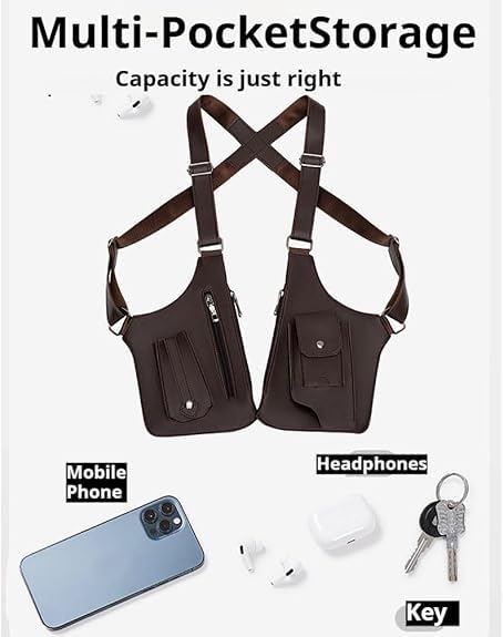 kongying 2025 New Double Shoulder Strap Multi-pocket Outdoor Anti-Theft Tactical Bag,Anti-Thief Hidden Underarm Shoulder Bag, Double Shoulder Armpit Bag, for Travel Outdoors(Black)3