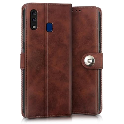 Image of WOW IMAGINE Shock Proof Flip Cover Back Case for Samsung Galaxy A20 | A30 | M10s (Magnetic Button Flip Case | Wallet Pockets & Stand | Leather Finish | Coffee)