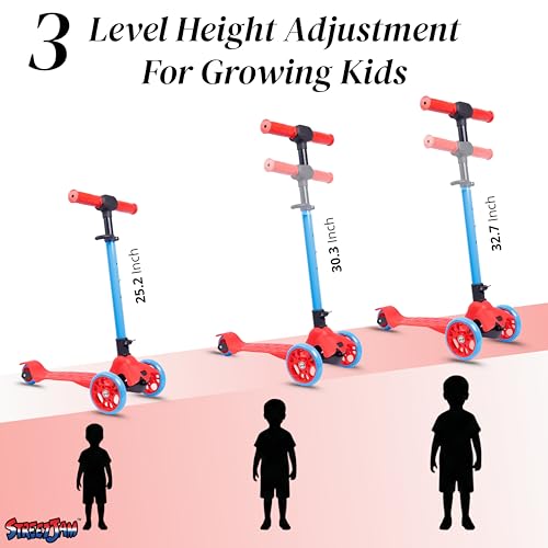 Image of STREETJAM Komiks Kids Kick Scooter for 3-12 Years, Tilt & Turn Safety Lock (1st Time in India), BIS Approved, Lean-to-Steer, Wide Deck, Adjustable Height, Up to 35 kg Load (Red with Blue)