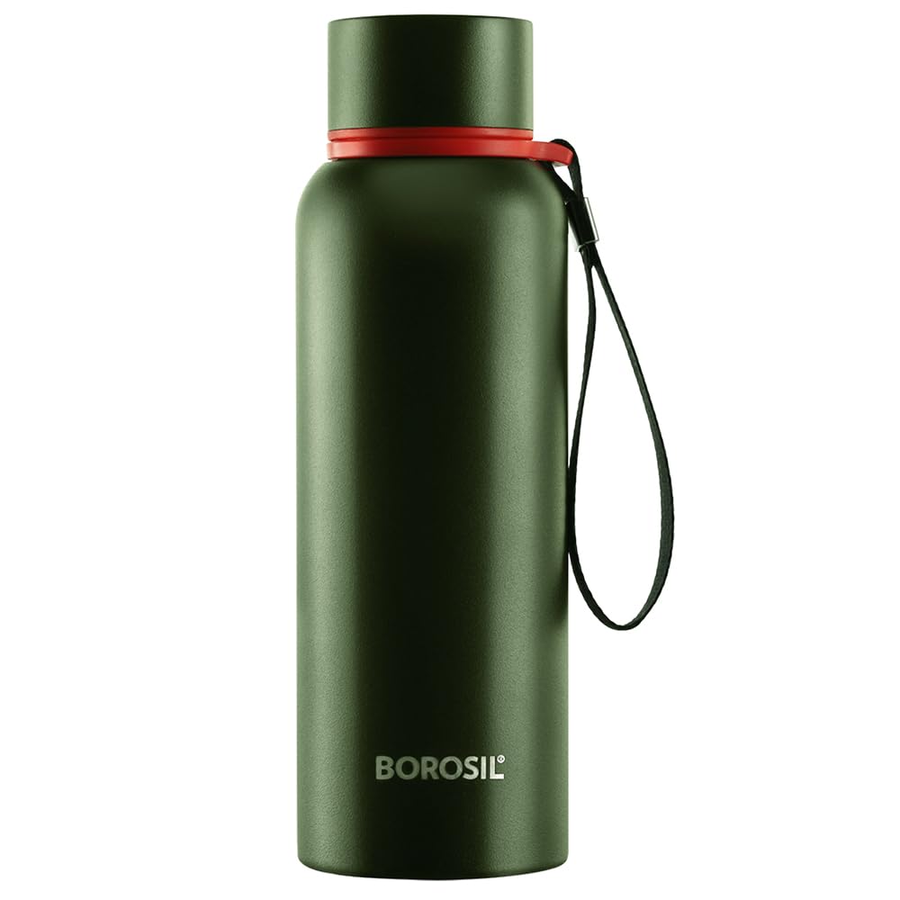 BOROSIL VACUUM INSULATED COPPER COATED INNER TREK Water Bottle|Sports Bottle|Yoga Bottle|Outdoor|PortableLeak Proof|ReusableWater Bottle GREEN, 850ML, BT850GRN101
