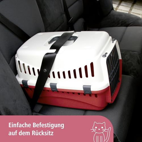 Kerbl 81348 Transportbox Expedion (Tiertransportbox Haustiere Katzen Hunde Kaninchen) aus Kunststoff 45x30x30 cm Creme/Bordeaux