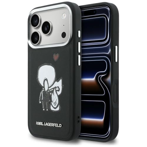 CG MOBILE Karl Lagerfeld Karl & Choupette Coque arrière avec logo compatible avec MagSafe pour iPhone 17 Pro Max (noir)