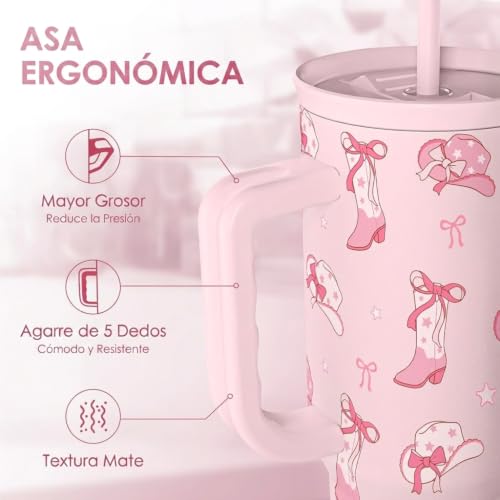Image of SANDJEST Cowgirl 40oz Slider Tumbler with Handle and Straw - Insulated Stainless Steel Travel Coffee Mug for Women Girls, Gift for Birthday, Christmas