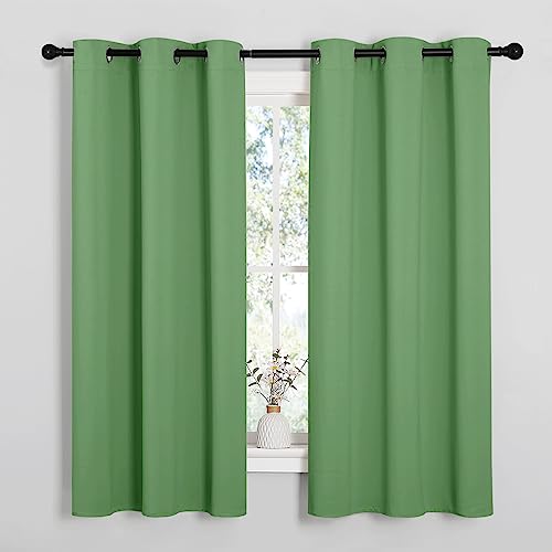 Image of NICETOWN Room Darkening Curtains 63 inch Long Set of 2 for Bedroom, Forest Green Nursery Essential Thermal Insulated Solid Grommet Top Blackout Curtains /Drapes (1 Pair, 42 inches Wide)