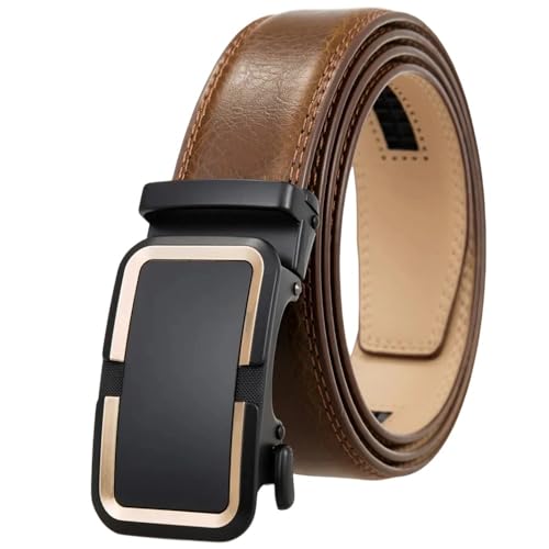 Men's Formal Leather Belt, 3.5Cm Automatic Buckle Work Belt, Box Packaging Tan Brown 2 130cm