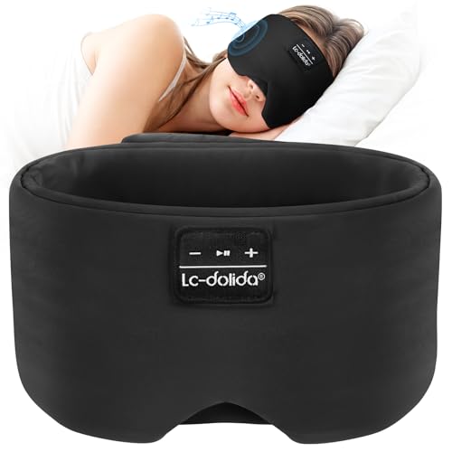 LC-dolida Sleep Mask with Bluetooth Headphones, Ice Silk Sleep Headphones with Bluetooth 5.4, Total Blackout Eye Mask for Sleeping, Sleep Soft Mask for Women Men, All Night Sleep, Travel(Black)