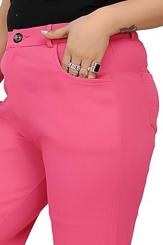Image of Women's Wide Leg 4-Way Stretch Stripped Business Casual Pants Flexi Waist Wrinkle Resistant