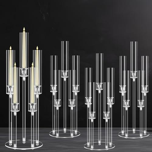 4 Sets 5 Arms Acrylic Candelabra Centerpieces for Tables,Clear Candle Holder for Wedding,Ceremony...