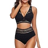 Bikinis Mujer 2022 Push up con Relleno Tejer con Malla Retro Cintura Alta Conjunto de Traje de BañO...