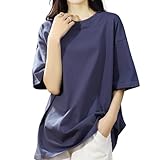 [SLEEPSINERO] tシャツ レディース 半袖 【体型カバー・ゆったり細見え】 シャツ レディーストップス 春 夏 クルーネック 大きいサイズ 吸汗速乾 通気 着痩せ オーバーサイズ レディース夏服 カットソー ロング 5分袖 おしゃれ (2XL,ネイビー)