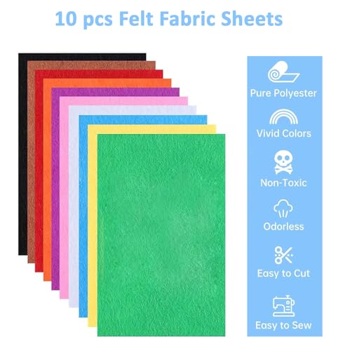 Image of Asian Hobby Crafts A4 Multicolor Felt Fabric Sheets for Flower Making & DIY Craft Projects, Scrapbooking, Sewing Dolls, Embroidery & Patchwork, School Projects, Kids Art & Craft Supplies, Home Decorations - Set of 10 Pcs