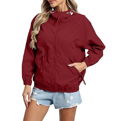 maisdgop Windbreaker Jacket Womens Loose Hooded Waterproof Casual Rain Coat