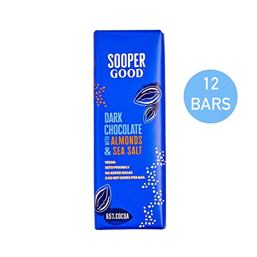 Soopergood Suikervrije en Veganistische Pure Chocoladerepen - Keto-Vriendelijk - Koolhydraatarm - Glutenvrij - 65% Cacao met Amandelen en Zeezout - Gezoet met Stevia - Doos van 12 x 40 g - Image 3