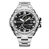 RORIOS Montre Électronique Double Affichage Homme 5ATM Étanche Digitale Quartz Militaire avec Bracelet Acier Inoxydable